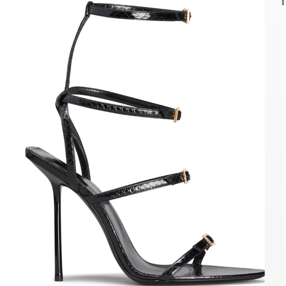 Saint Laurent "Giqua" Snakeskin Sandals with Crystal Trim 110MM - Picture 2 of 14